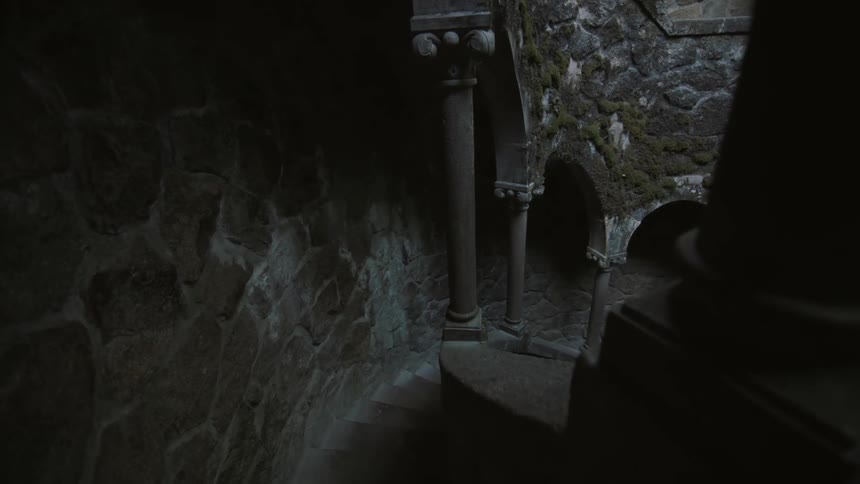 Stone steps lead down