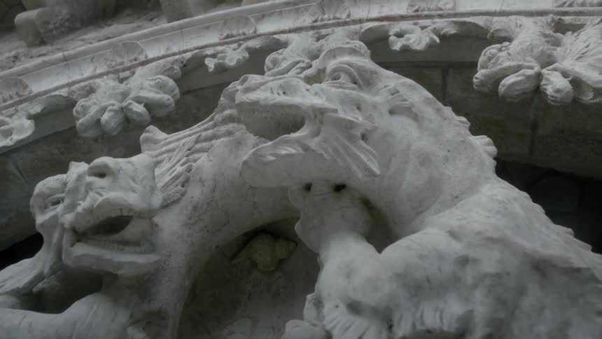 Stone dragons on a building
