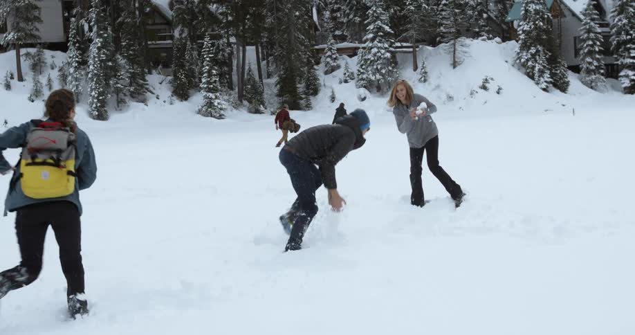 People are having a snowball fight in a field