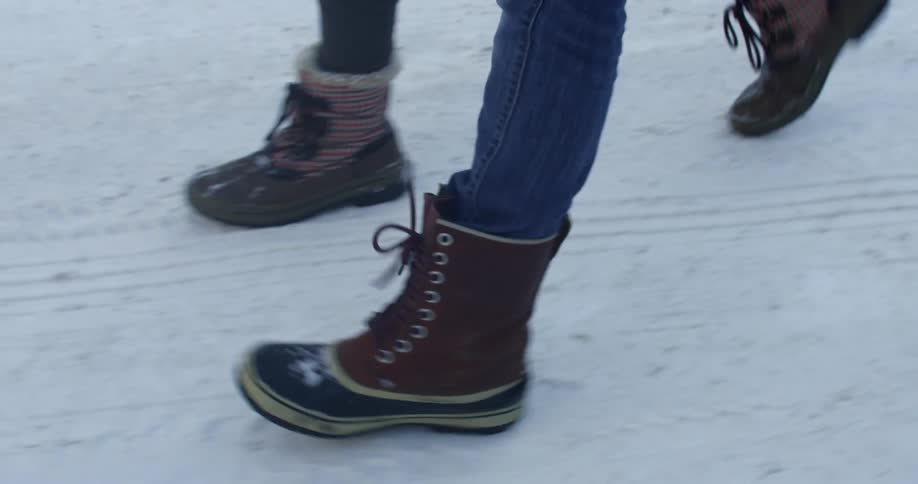 Close up of boots walking in the snow