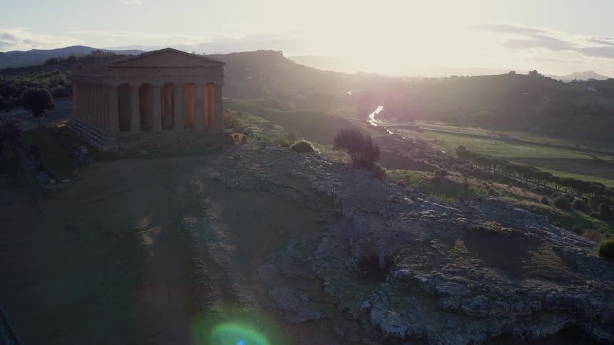 Ancient ruins on a hill near sunset