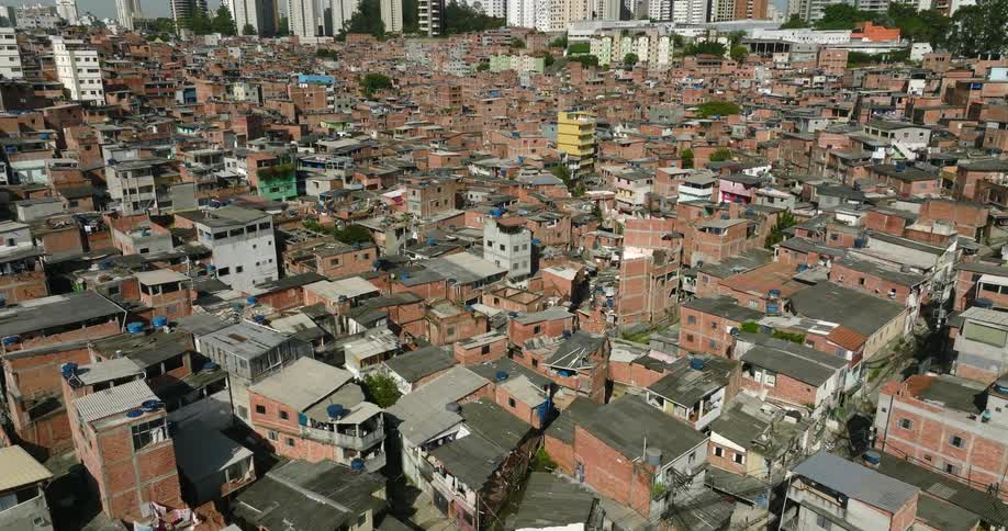 Aerial view of buildings are displayed in spring