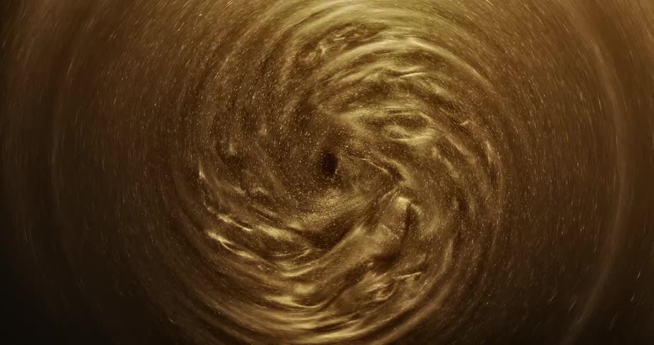 A golden liquid portal shines and sparkles as it turns and rotates