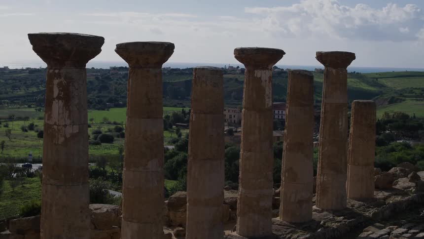 Aerial view of some columns left from an ancient structure