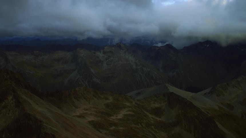 Aerial view of mountains are displayed