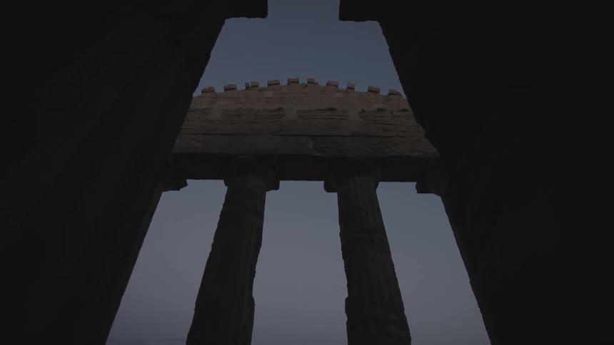 Weathered stone ruins at dusk