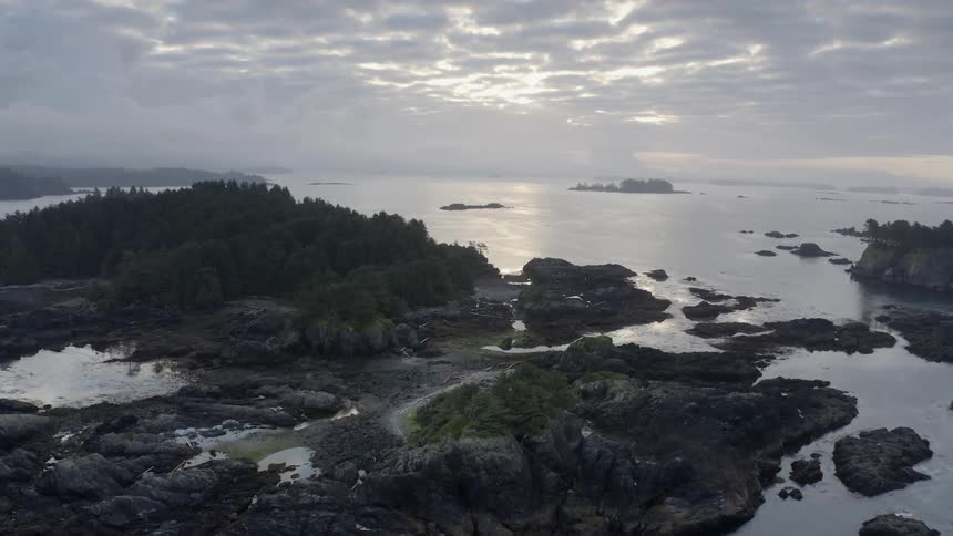 Aerial view of small rocky island