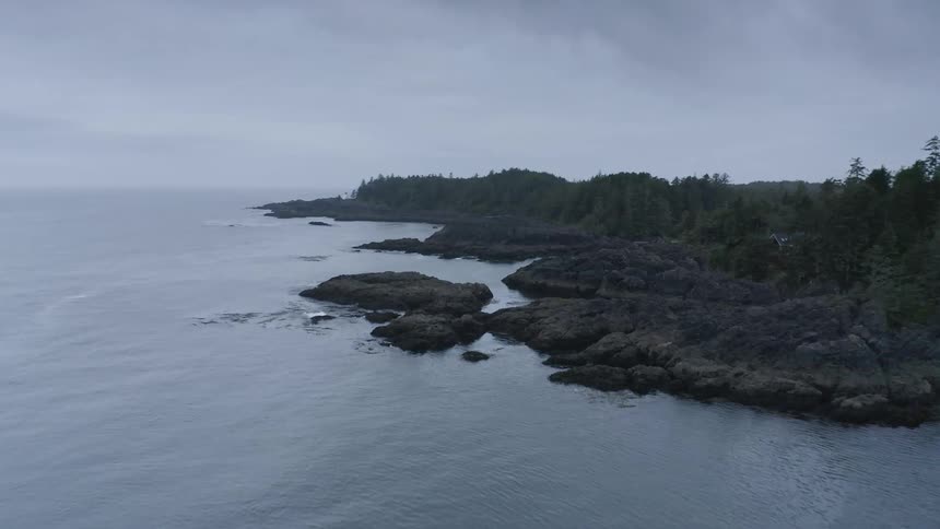 An aerial view along the coast