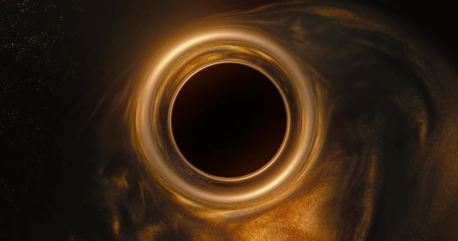 An orange circle turns as it glows and blends into the darkness with a tunnel inside