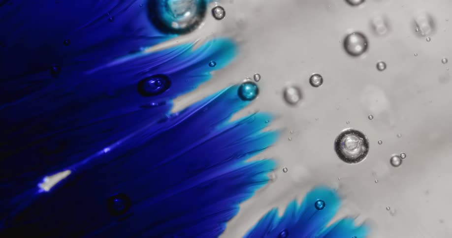 Bubble spheres float across a blue and white organic environment