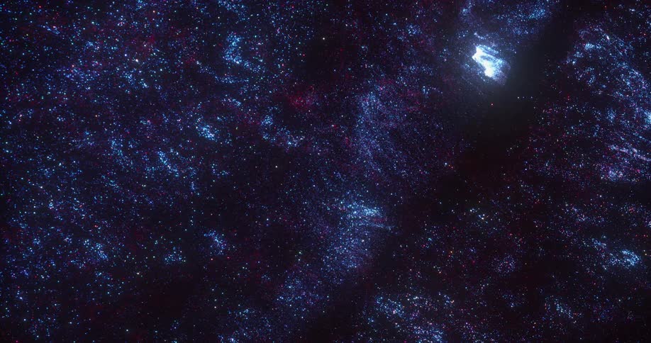 Bright blue glittering specks floating on a dark background flowing in slow waves