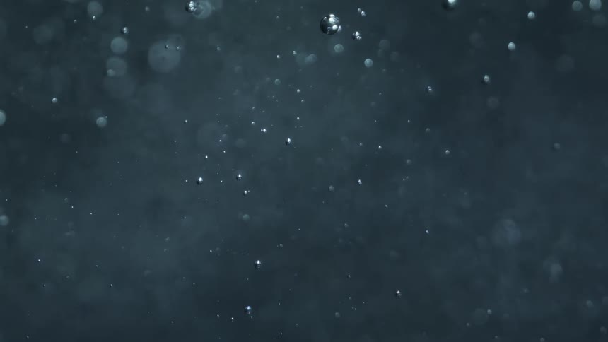 Bubbles move around floating in a liquid