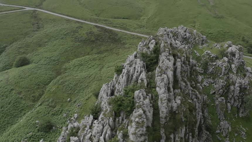 Aerial view of steep rocky mountain in the Cantabrian range