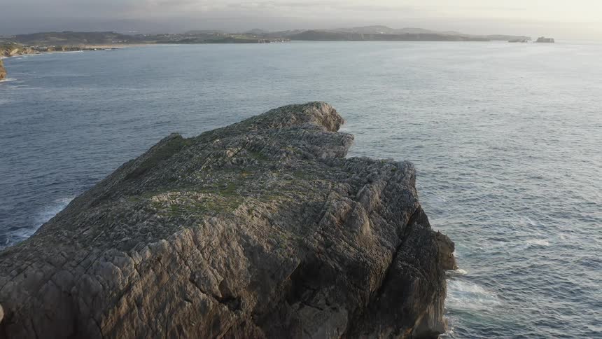 Aerial view of clifftop and cliff overlooking the Atlantic in Northern Spain