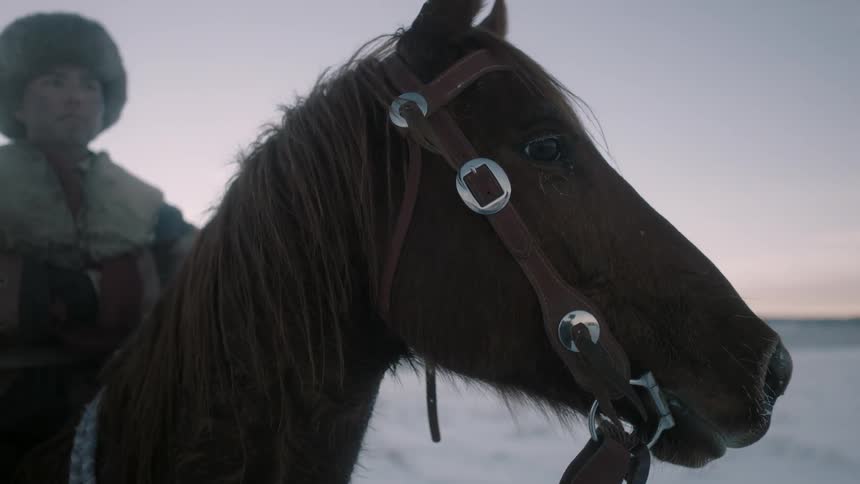 A man sits on a horse on a cloudy day