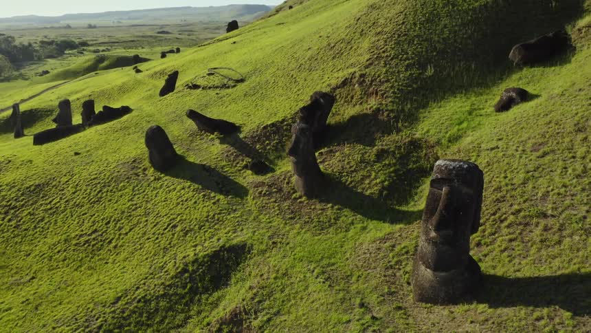 Stone sculptures cover the hills