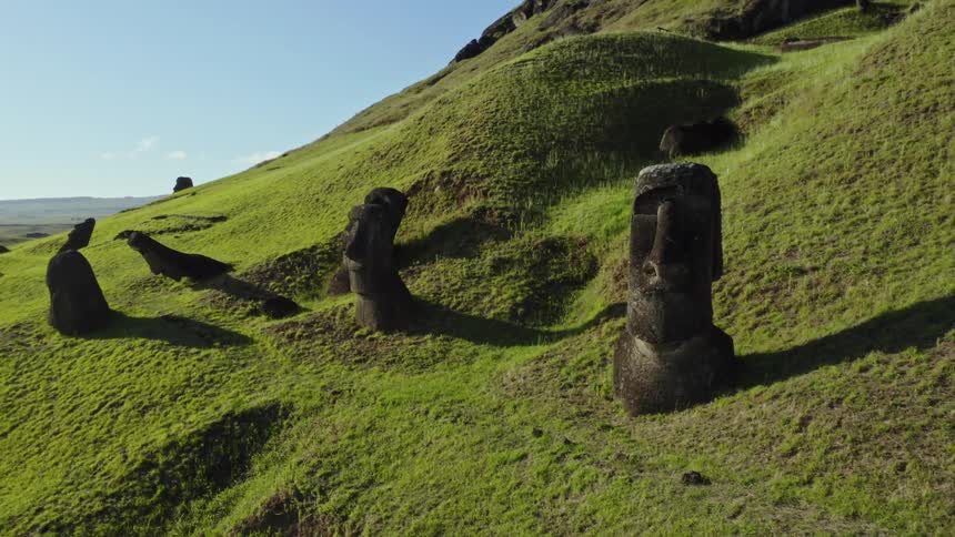 Stone sculptures are on the mountain