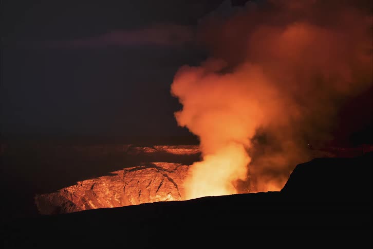 A volcano is erupting