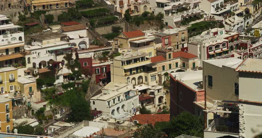 Shot of villas and other buildings in a rustic looking village