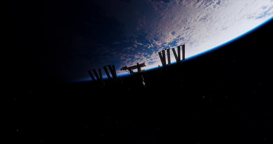 A satellite flies in space near the planet earth