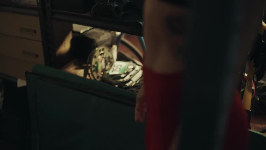Tattoos of the olympic rings and a maple leaf on the torso of a woman standing in a room