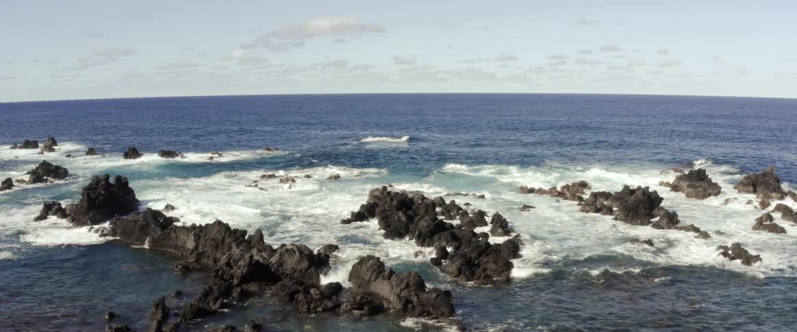 An aerial view of a rocky coastline