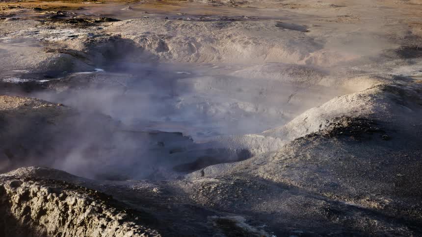 A view of steam coming off of rocks