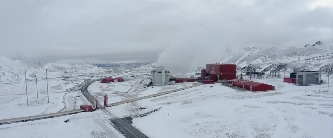 The power plant is in the middle of the ice