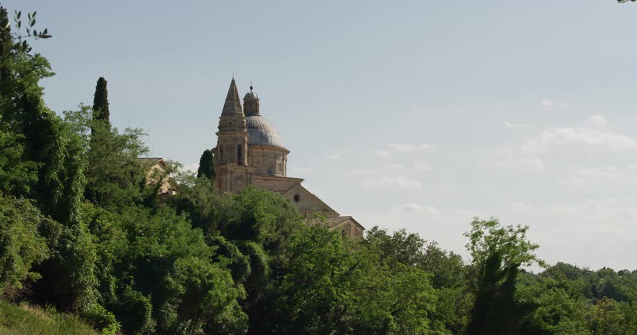 A castle is at the top of the hill