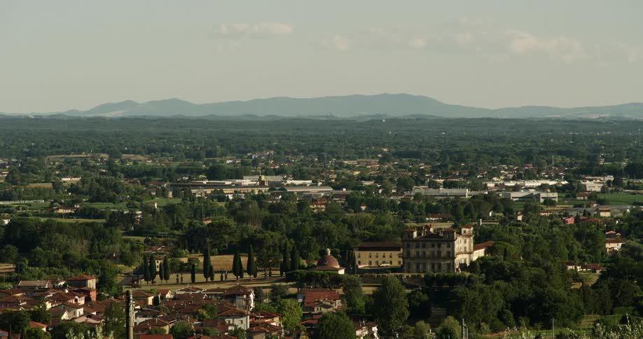 View of town with buildings and trees