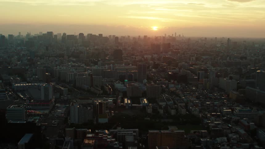 The city is dark as the sun rises