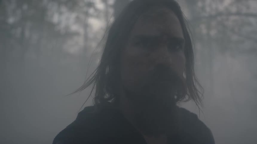 A man stands in the mist in a forest