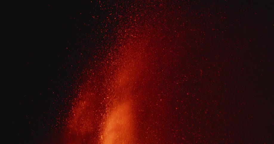Lava erupts in the night