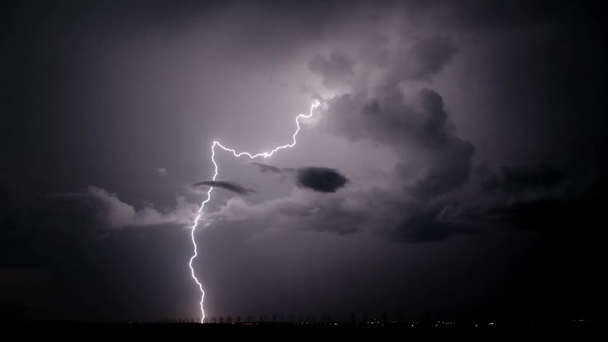 A view of lightning outdoors at night