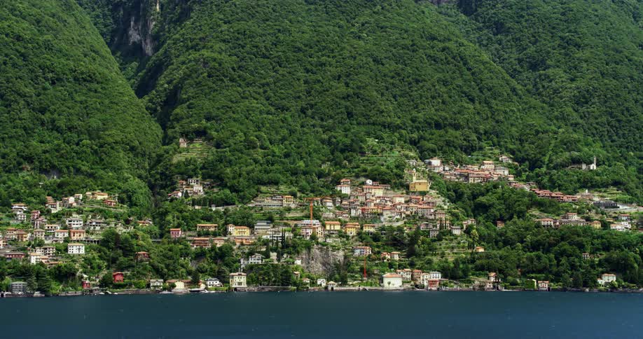 Hillside houses next to a lake