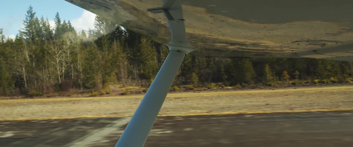 Airplane moving along runway reflects ground between strip and forest