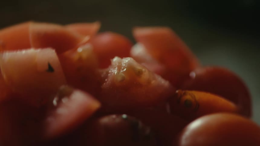 Diced and sliced red tomato