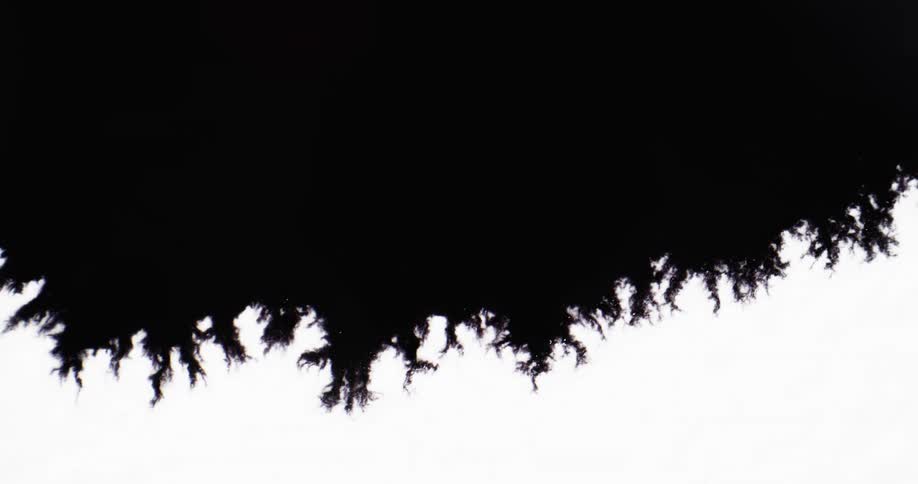 A black ink blot spreads and feathers against white