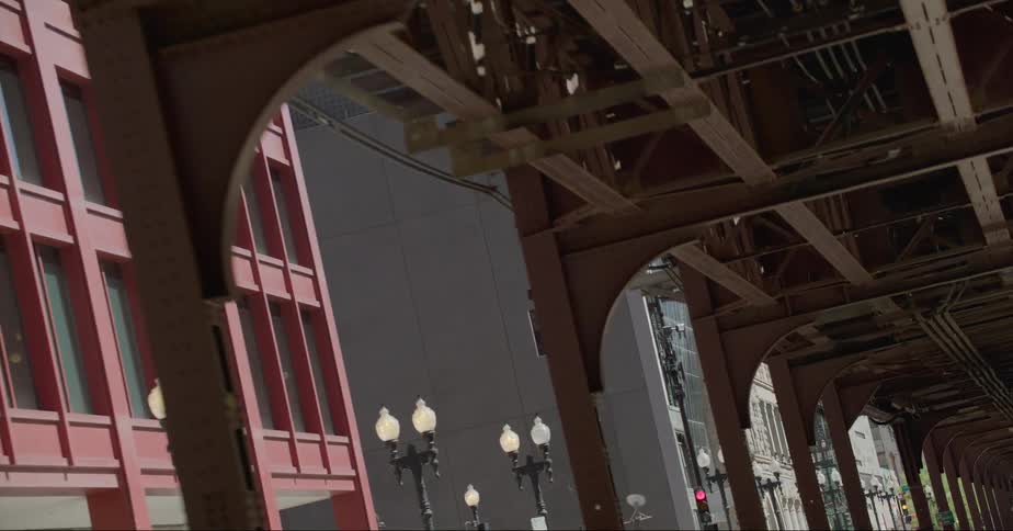 Buildings and street lamps in the inner part of a city