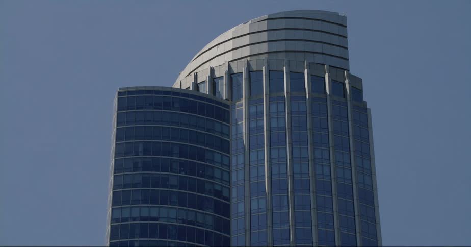 Exterior view of office building against the blue sky