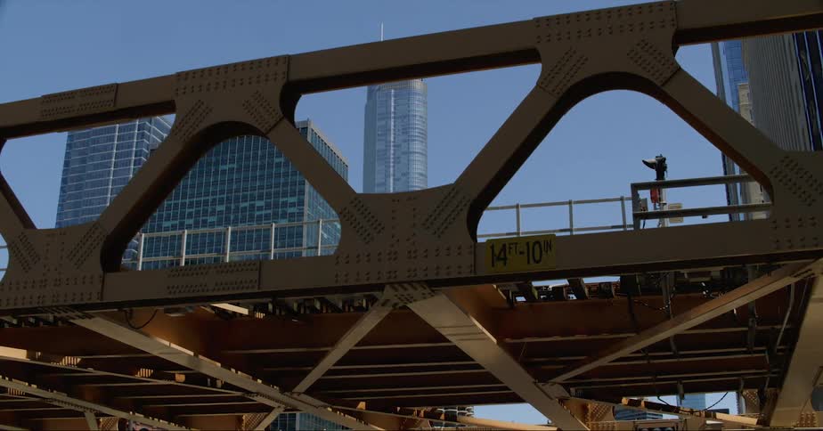 Exterior view of railroad and high rise buildings in the city