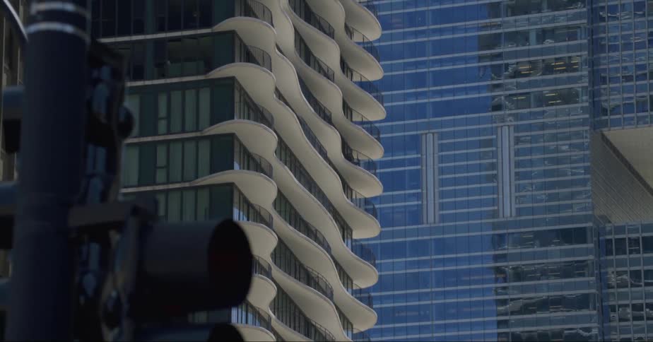 Modern high rise apartment buildings fill a city neighborhood