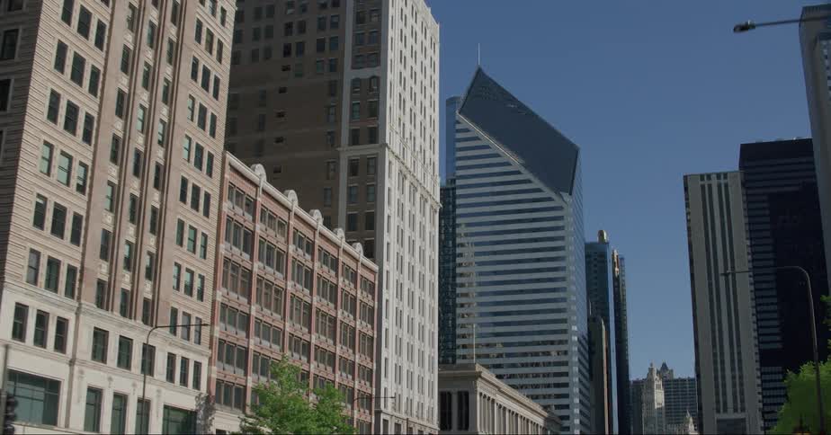 Exterior view of tall apartment and office buildings in downtown in the city