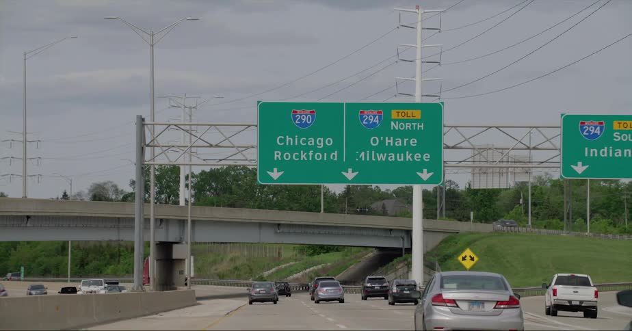 Heavy traffic drives down an interstate near chicago