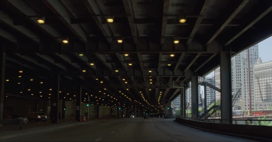 Vehicle drives on highway tunnel
