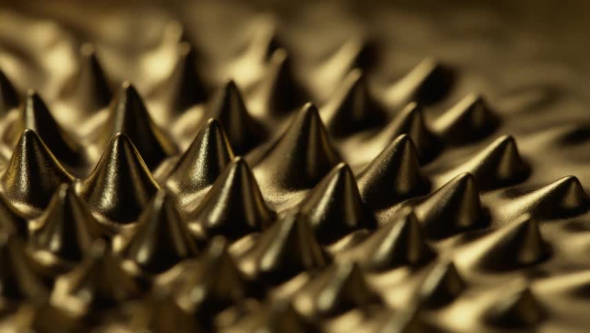 Abstract footage of shapes moving up and down in a bronze substance