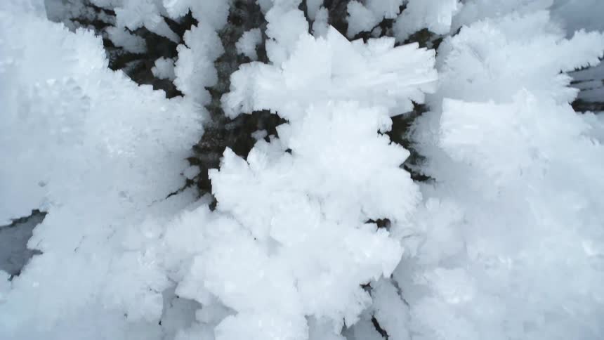 Close up of Ice crystal formation on rocks