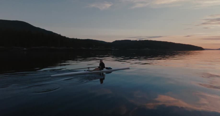 A man is rowing in the lake
