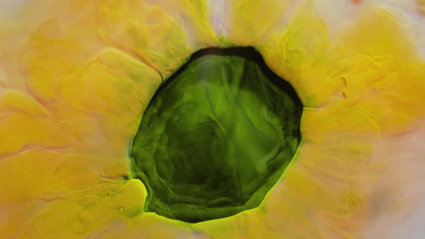 Mixture of various greens is covered by bright yellow mixture