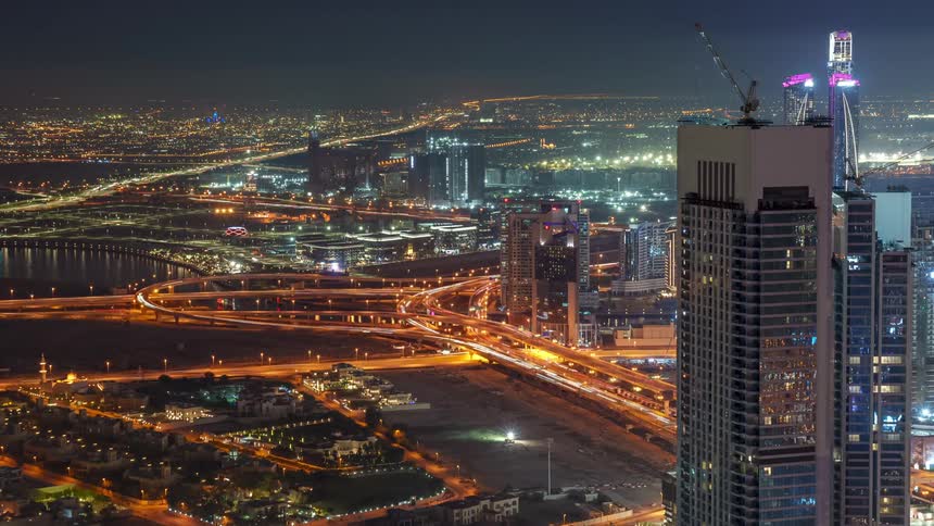 Traffic on dubai highways and streets creating a ribbon of light